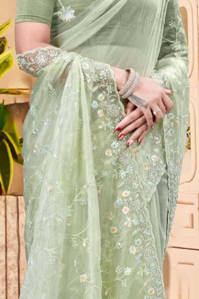 Crystal Light Green Saree