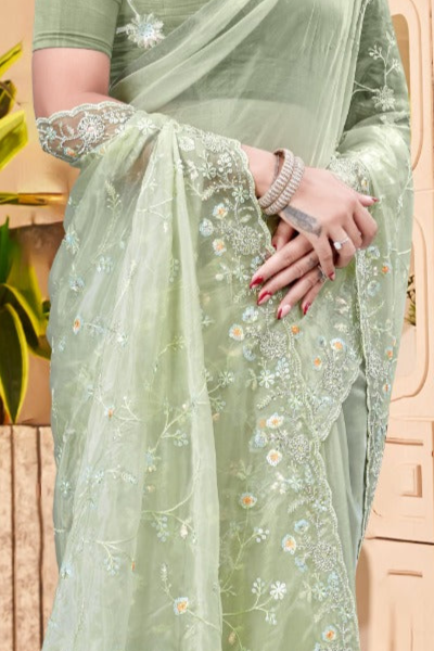 Crystal Light Green Saree - SaviDurga