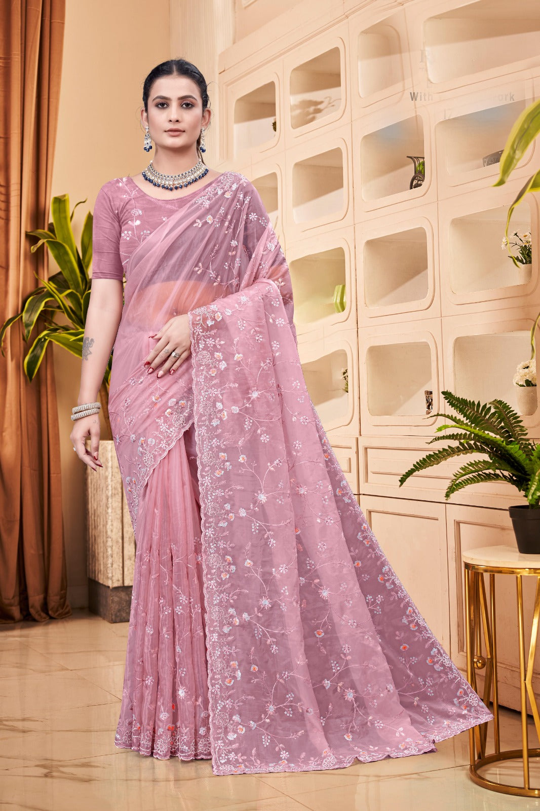 Pink Crystal Saree