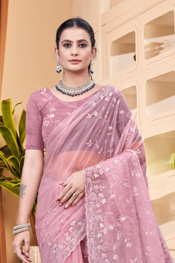 Pink Crystal Saree