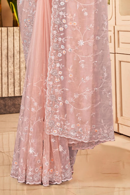 Peach Crystal Saree