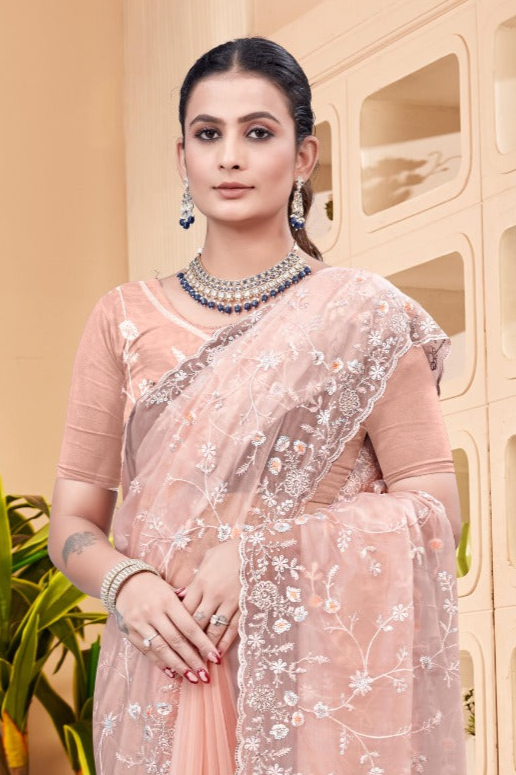 Peach Crystal Saree