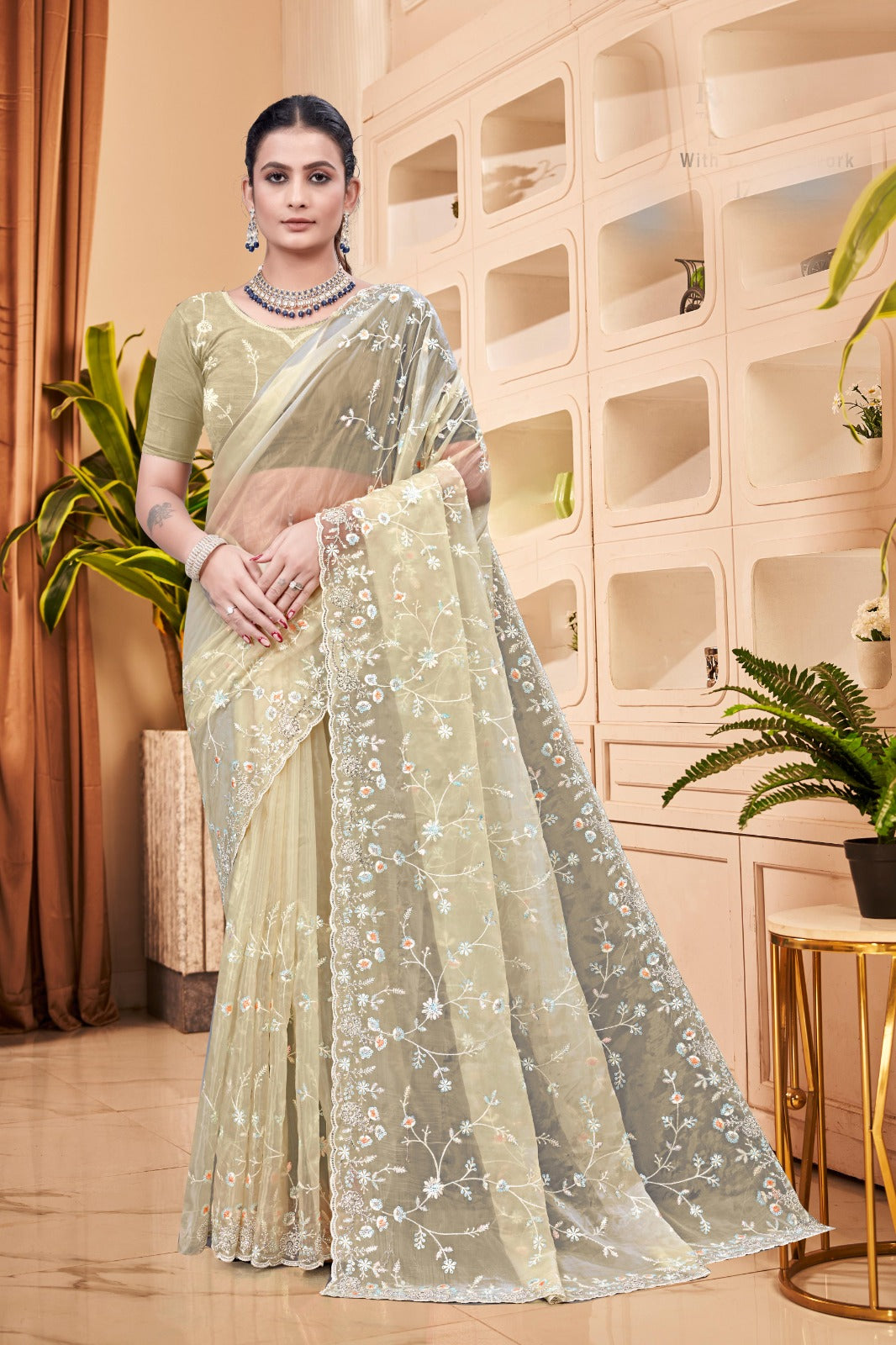 Crystal Light Yellow Saree