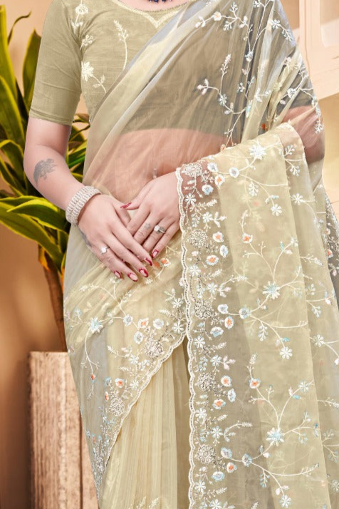 Crystal Light Yellow Saree