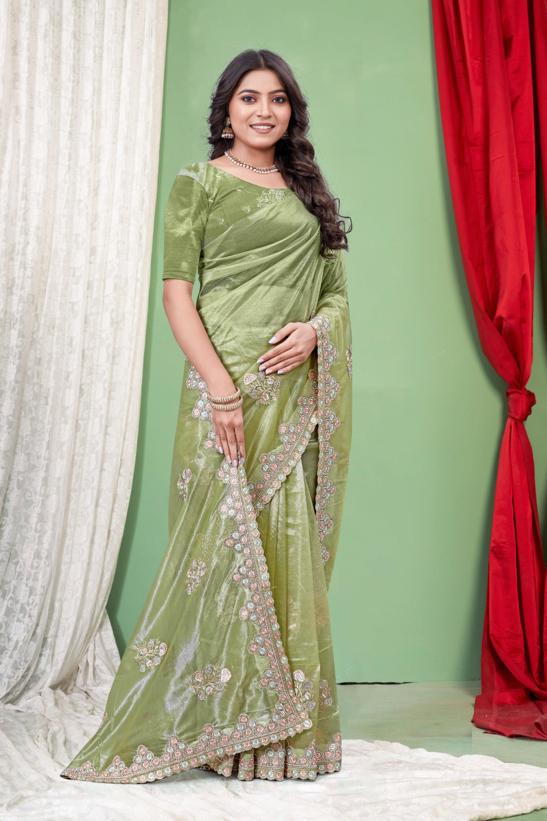 Green Lily Nett Saree