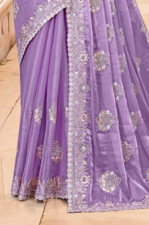 Elegant Purple Burberry Chiffon Saree