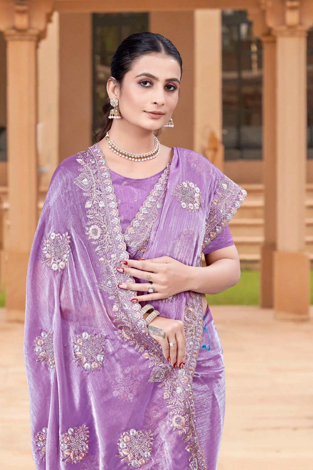 Elegant Purple Burberry Chiffon Saree