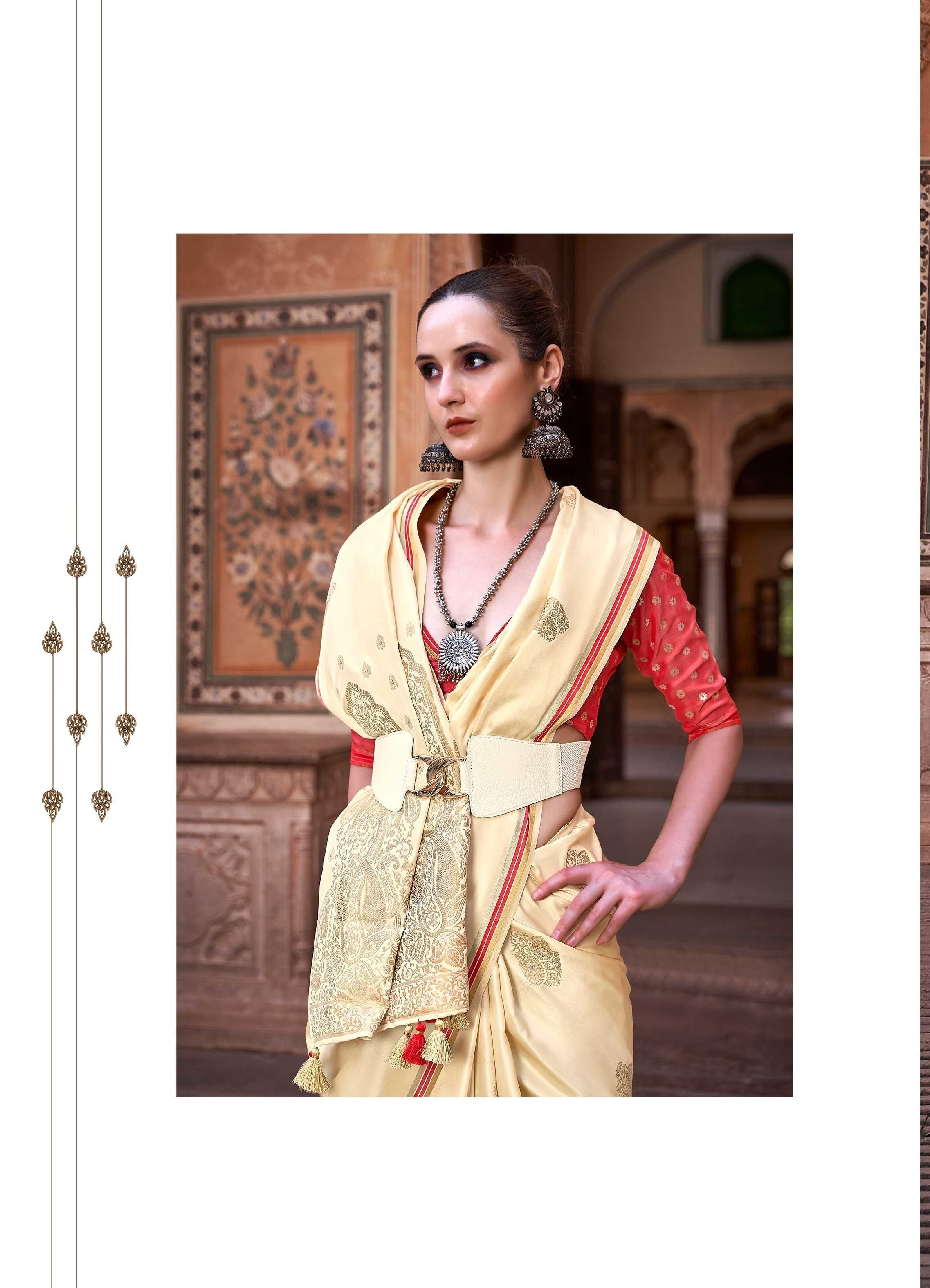 Yellow Satin Silk Saree with Intricate Woven Zari Butti