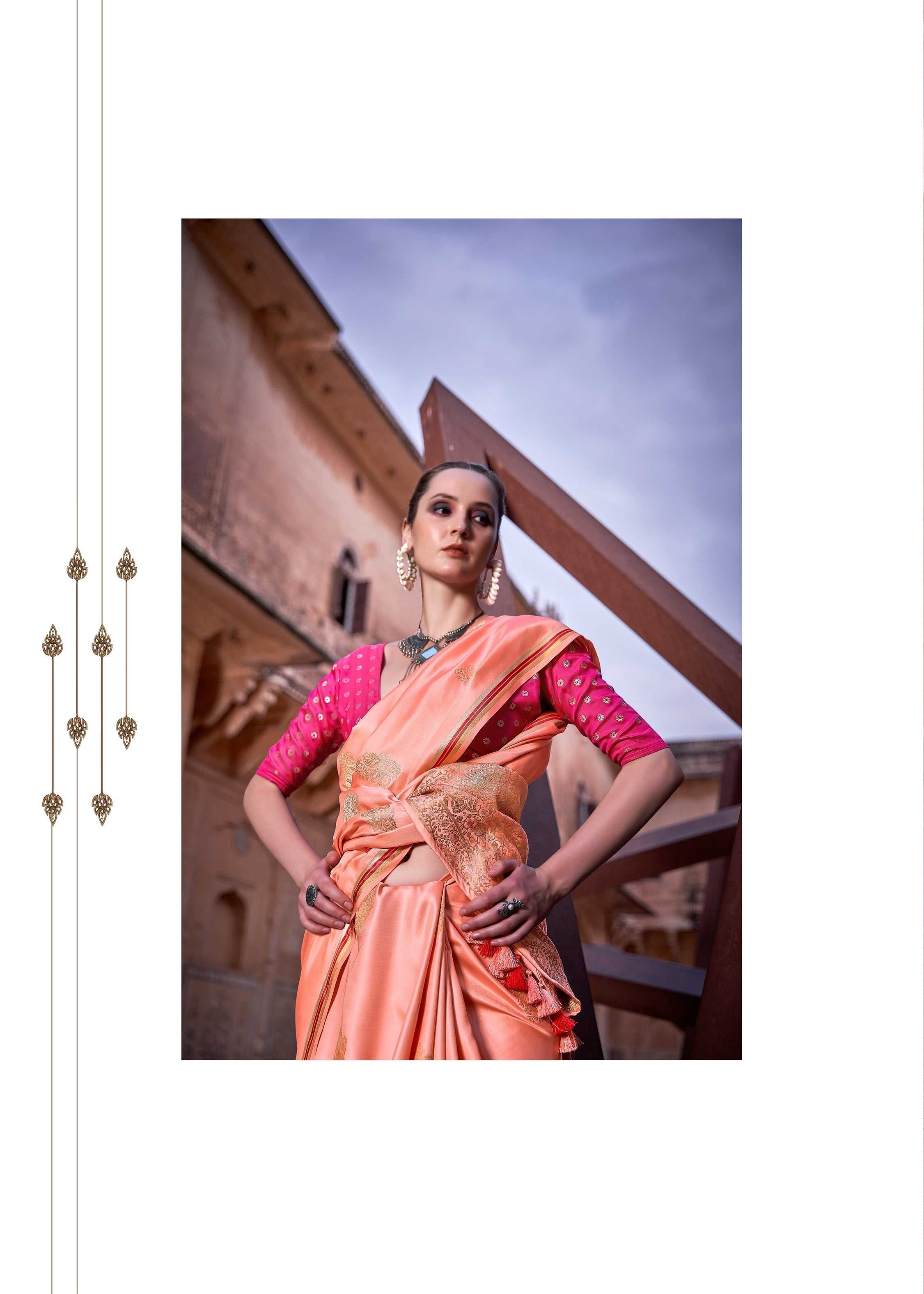Orange Satin Silk Saree with Intricate Woven Zari Butti
