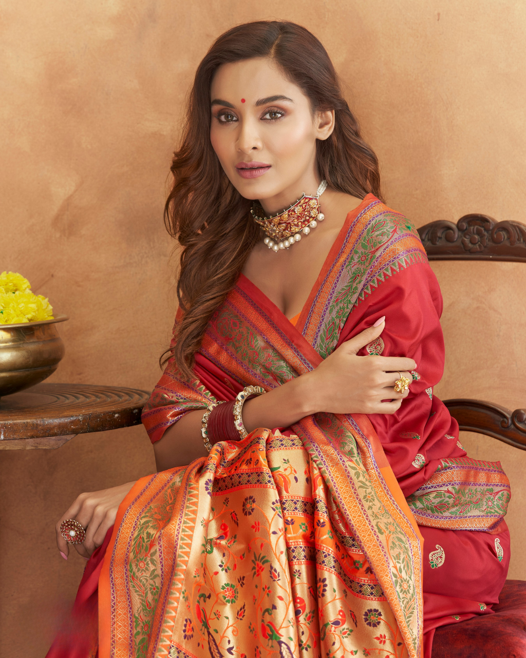 Red  Banarasi Soft Silk