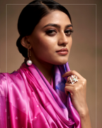Pink Satin saree with Digital Print