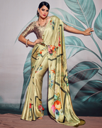 Mustard Soft Satin Digital Print Saree