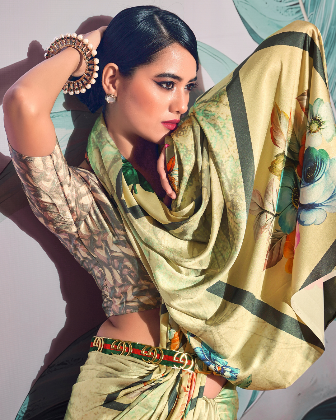 Mustard Soft Satin Digital Print Saree