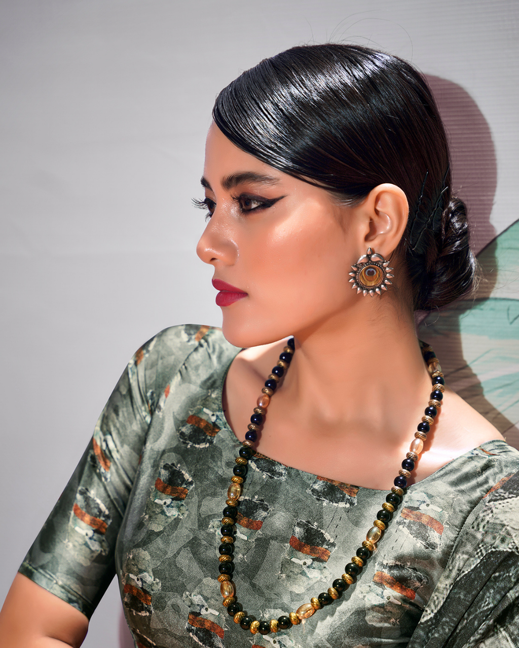 Black and white  Soft Satin Digital Print Saree