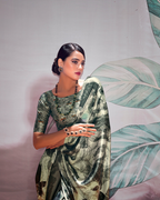 Black and white  Soft Satin Digital Print Saree