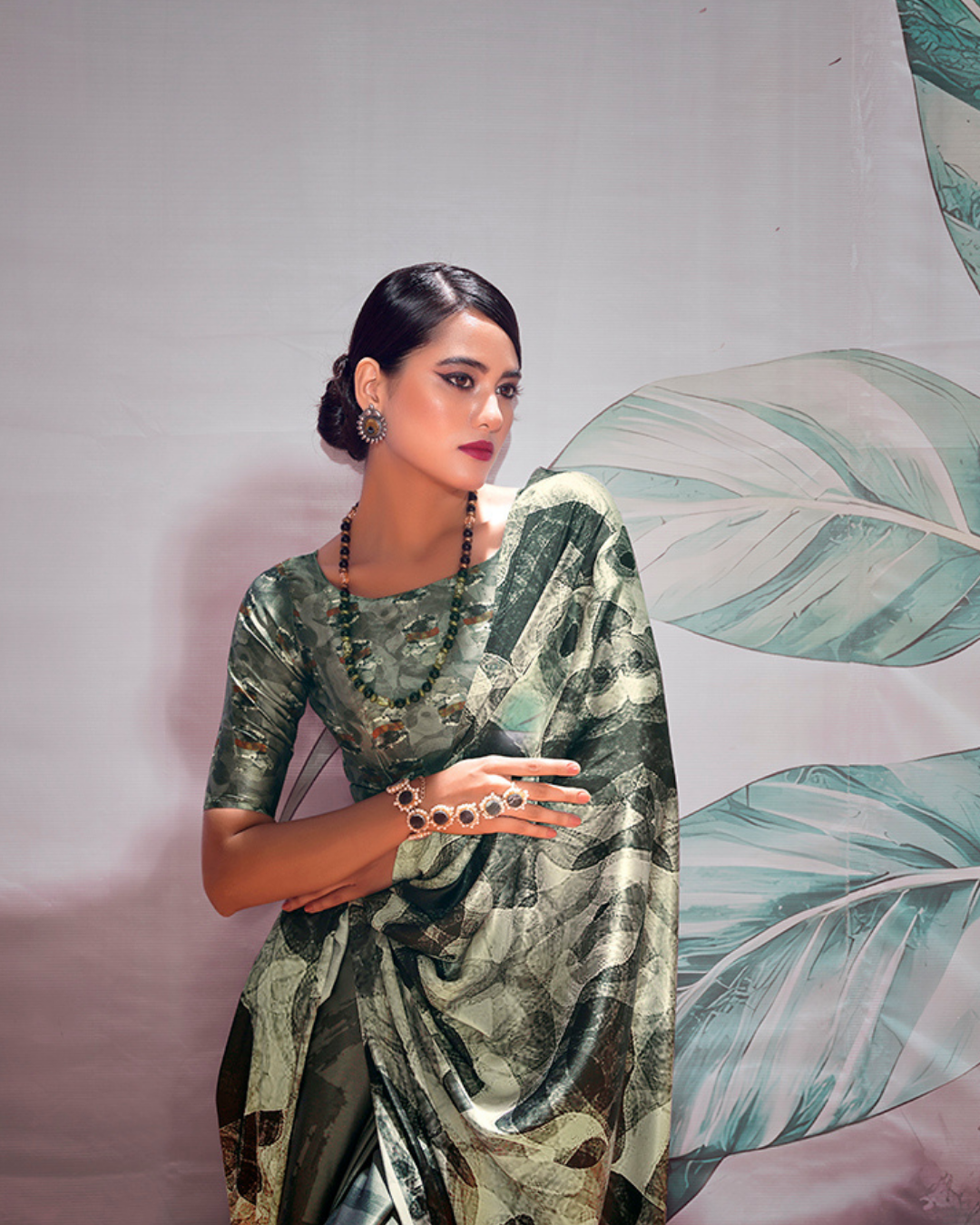 Black and white  Soft Satin Digital Print Saree