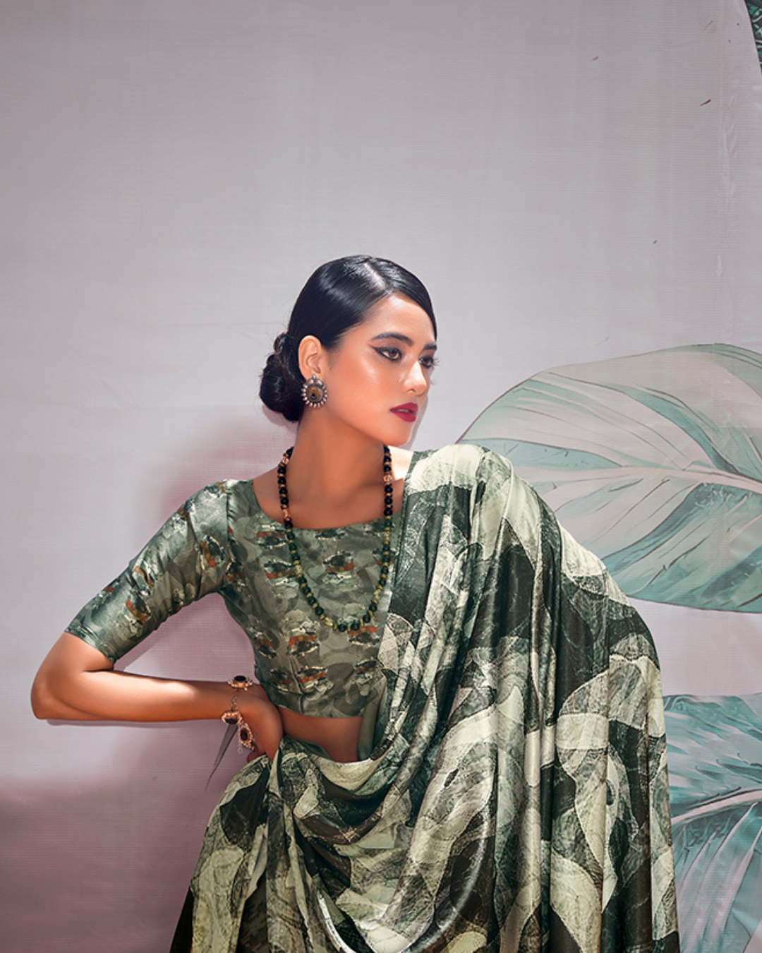 Black and white  Soft Satin Digital Print Saree