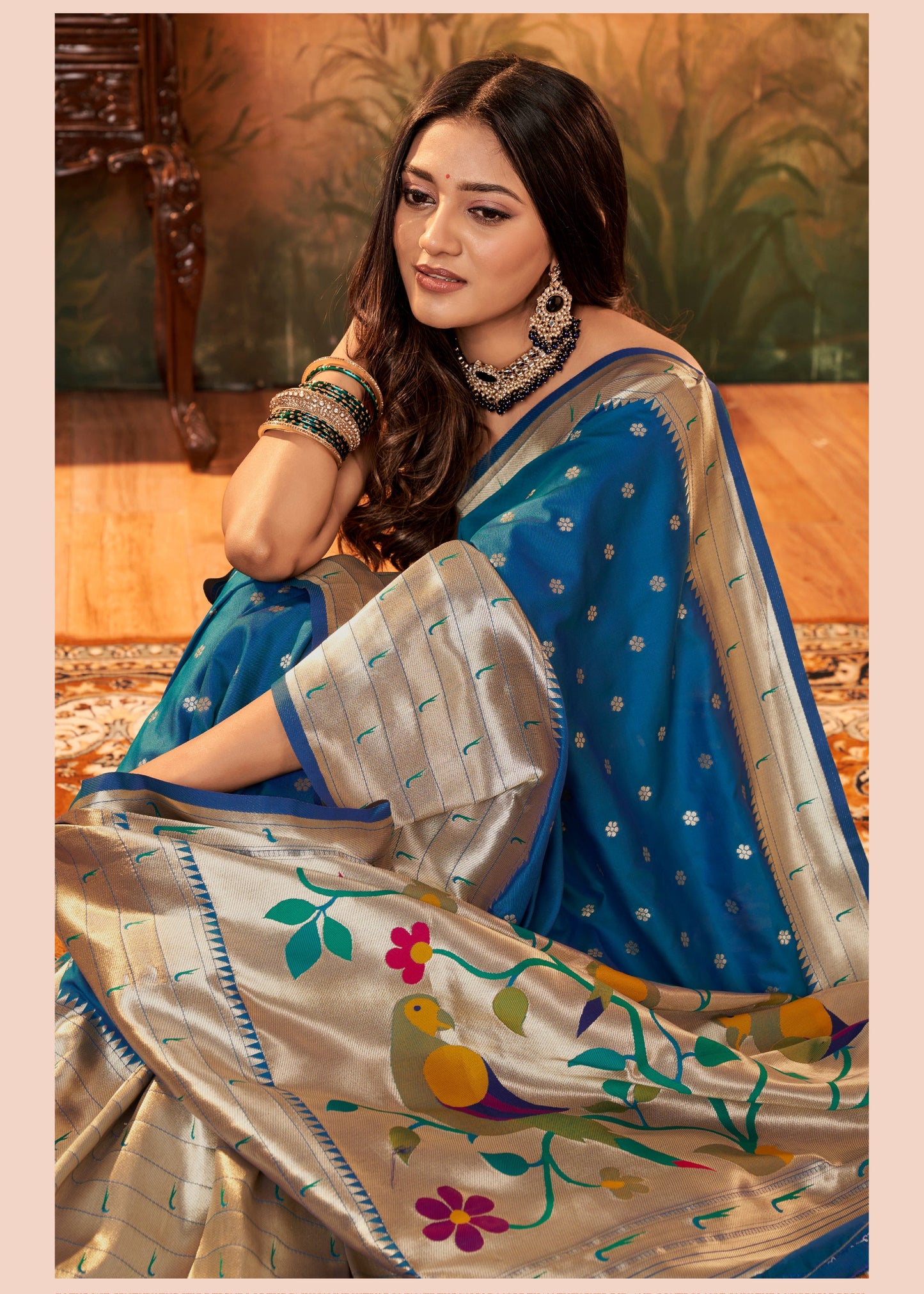 Pure Silk Paithani With Zari Weaving Blue Saree
