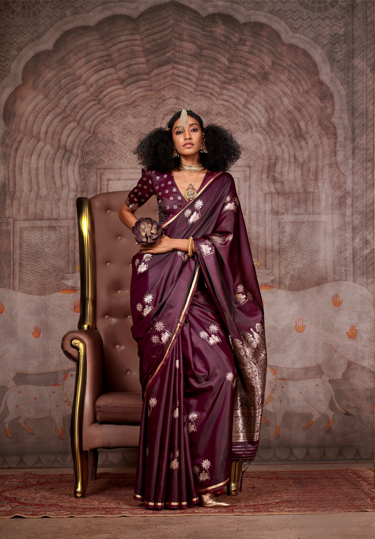 Maroon Silk Satin Pichwai Saree