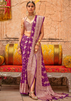 PURPLE GEORGETTE SAREE WITH WEAVING BUTA BORDER