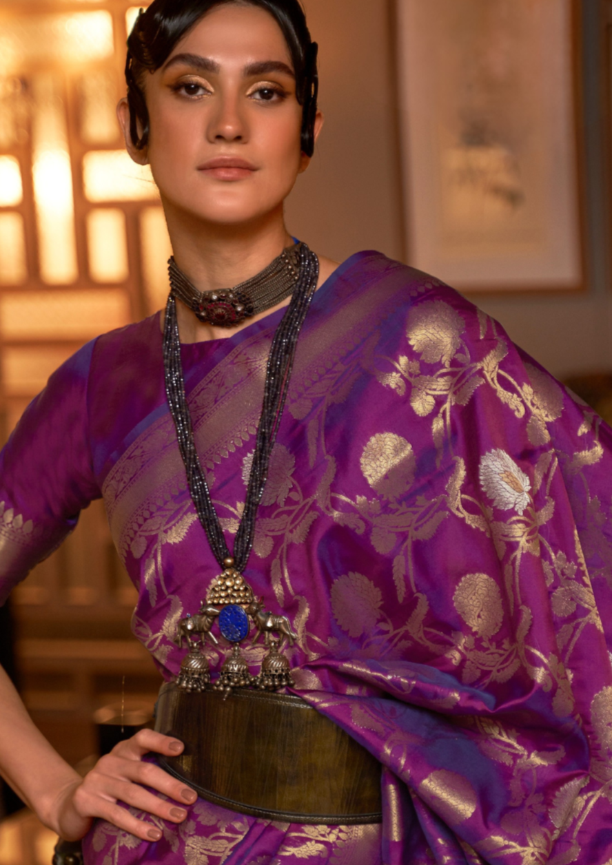 Purple handloom weaving sarees