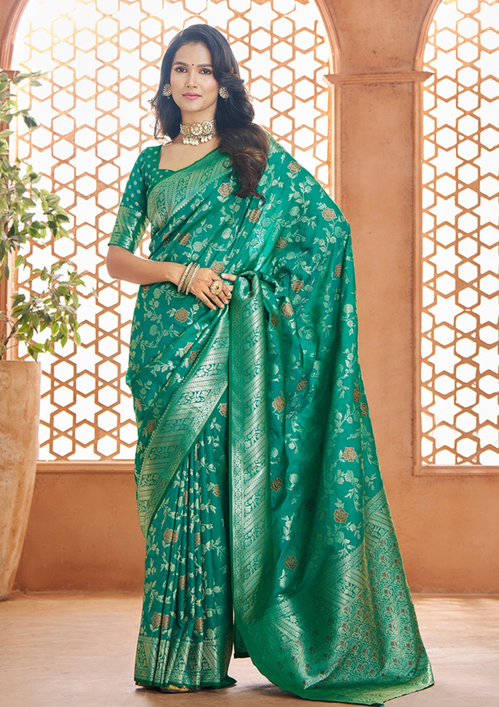 PURE SOFT BANARASI SILK TEAL SAREE