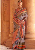 Light Grey Silk Saree With Patola Blouse