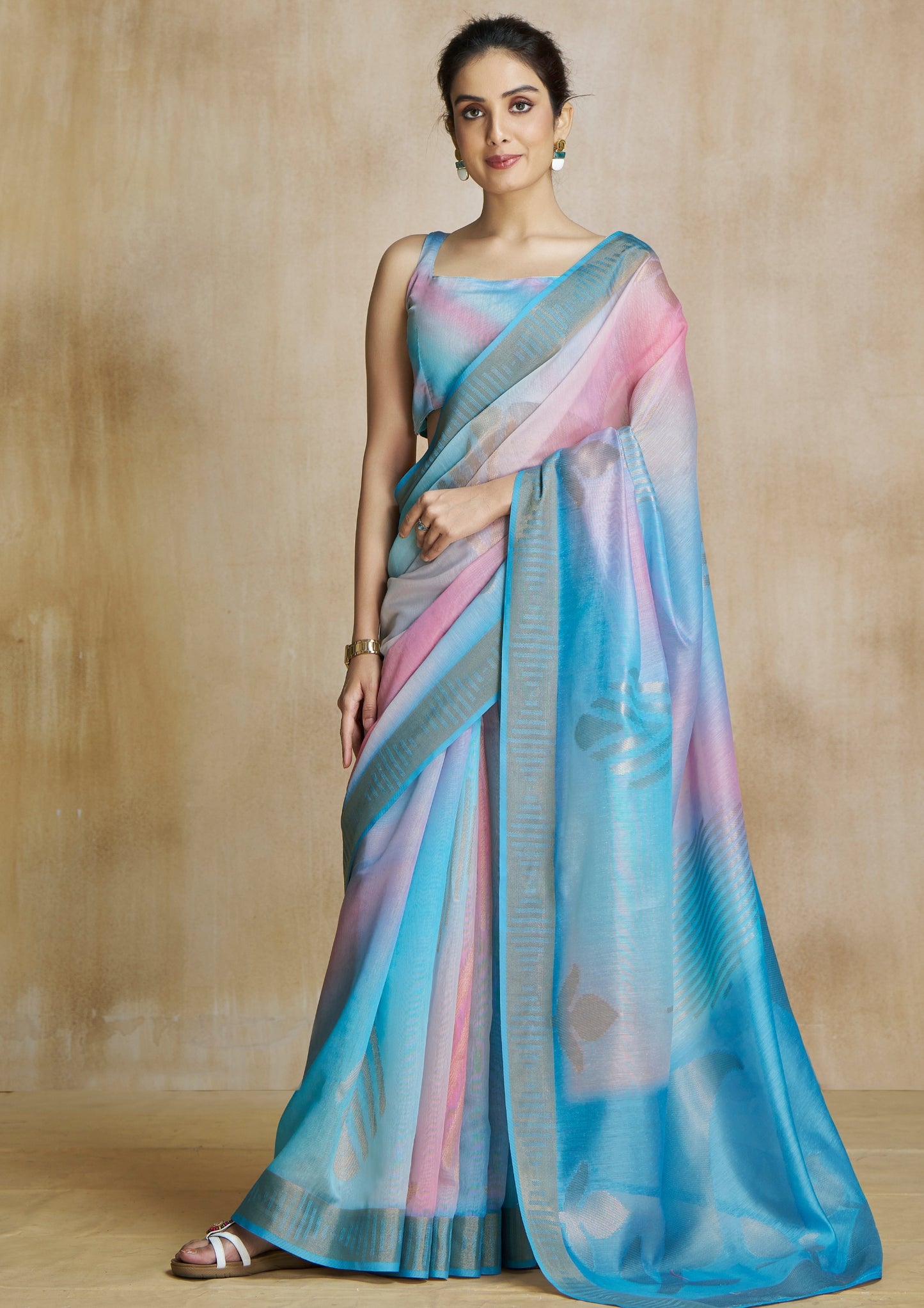 Vibrant Blue Digital Printed Saree