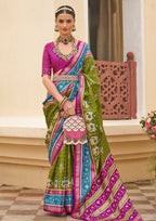 Olive And Magenta  Silk with Aqua Finish