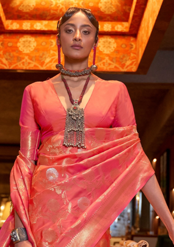 Pink handloom weaving sarees