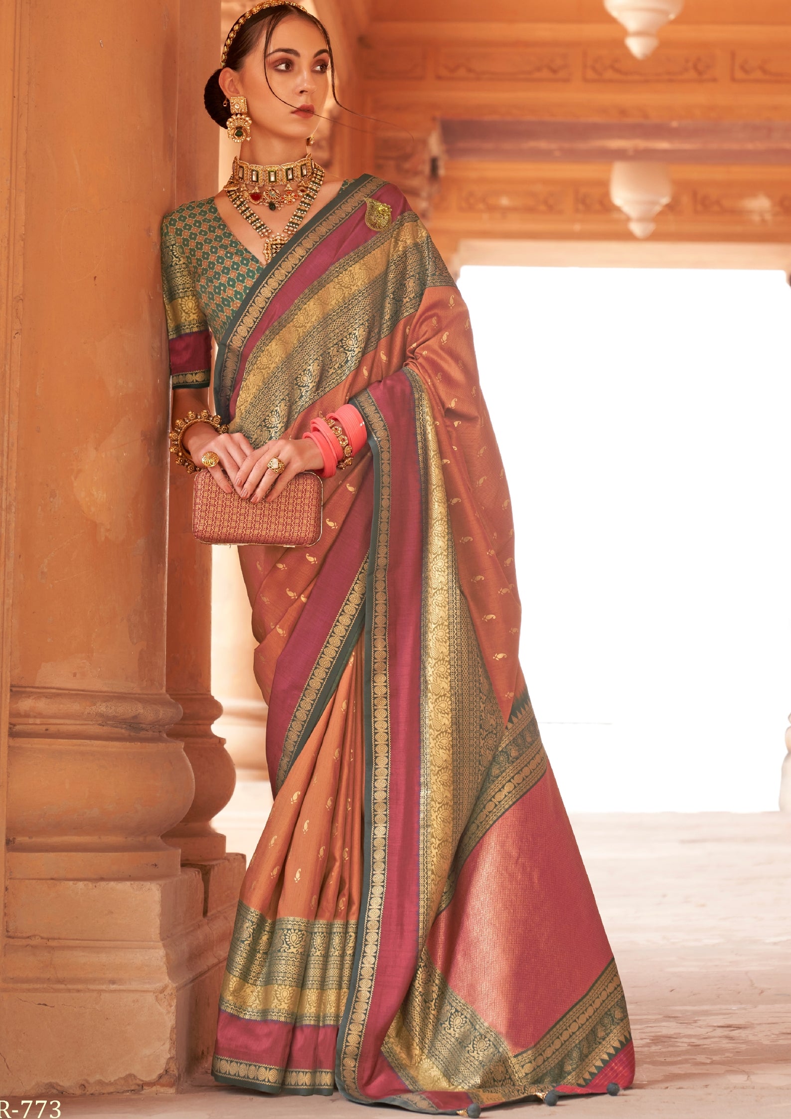 Coral Blush  Saree With Patola Blouse