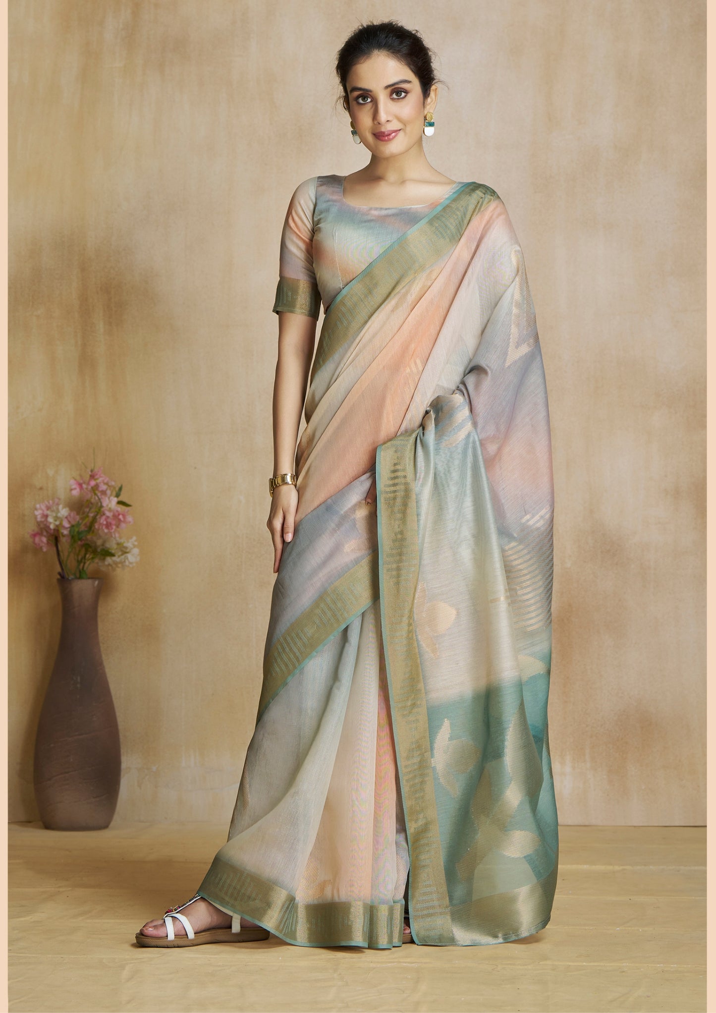 Soft Aqua Digital Printed Saree