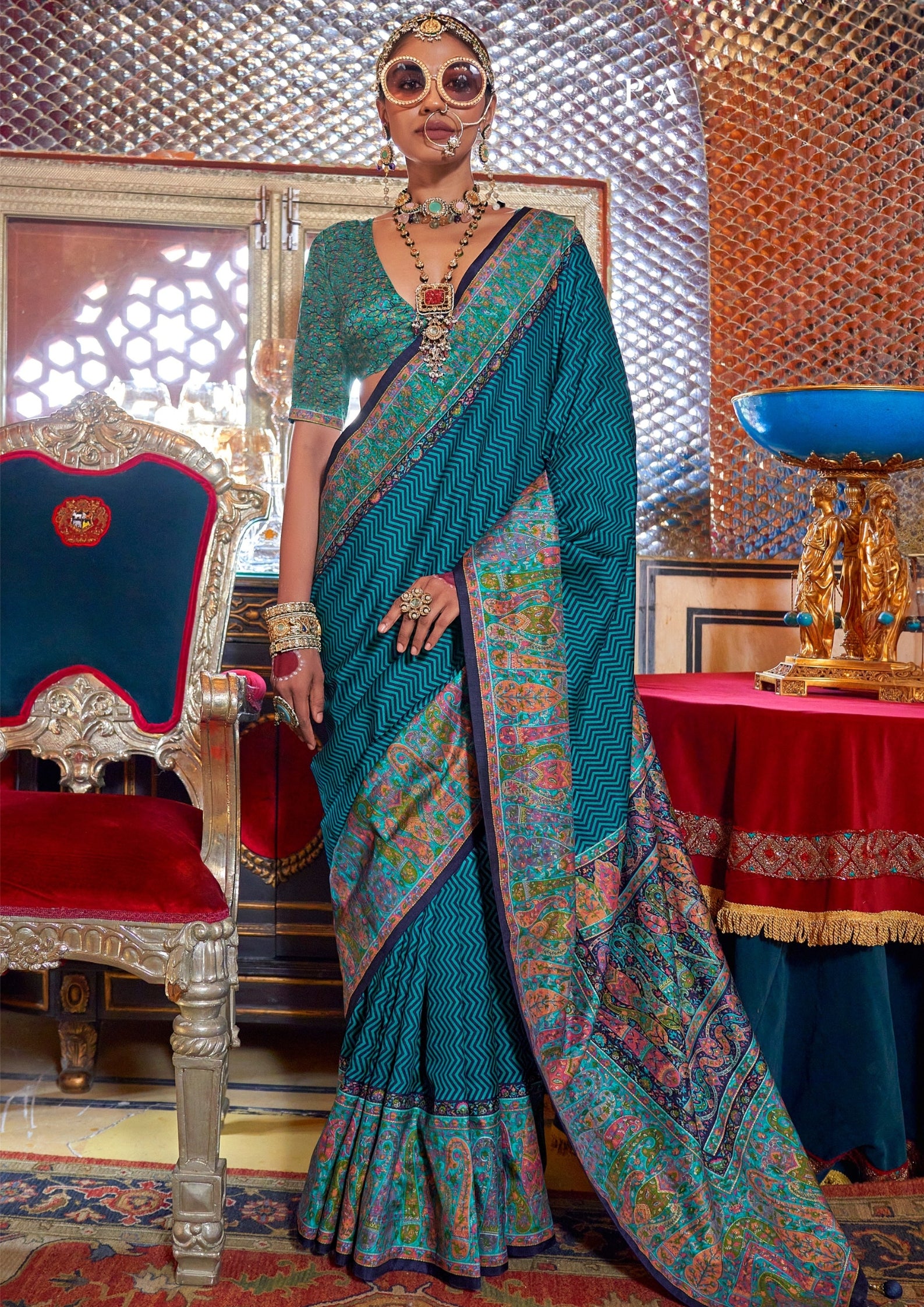 DEEP CYAN P.V SILK  WITH GLORY FINISH