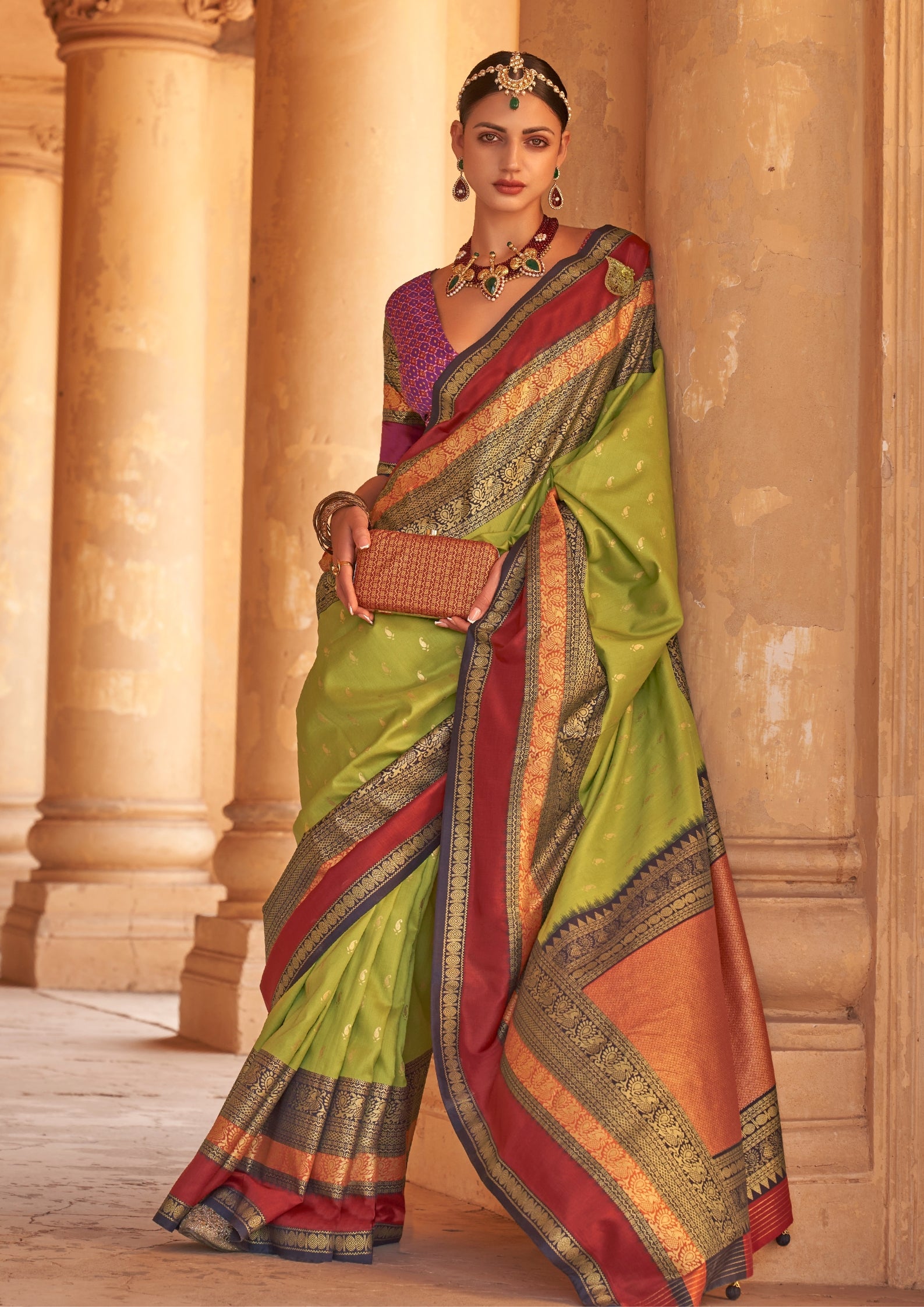 Sage Green Silk  Saree With Patola Blouse