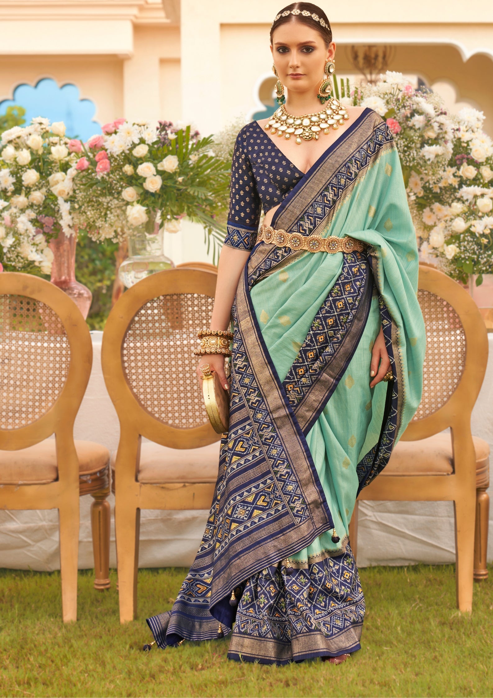 Mint Green Silk Saree with Aqua Finish