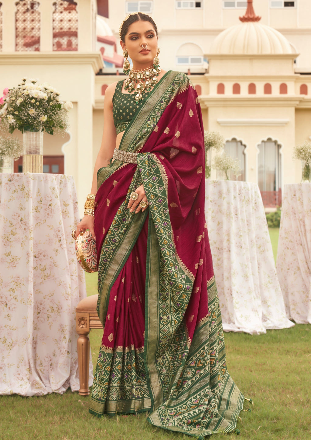 Maroon Silk Saree with Aqua Finish
