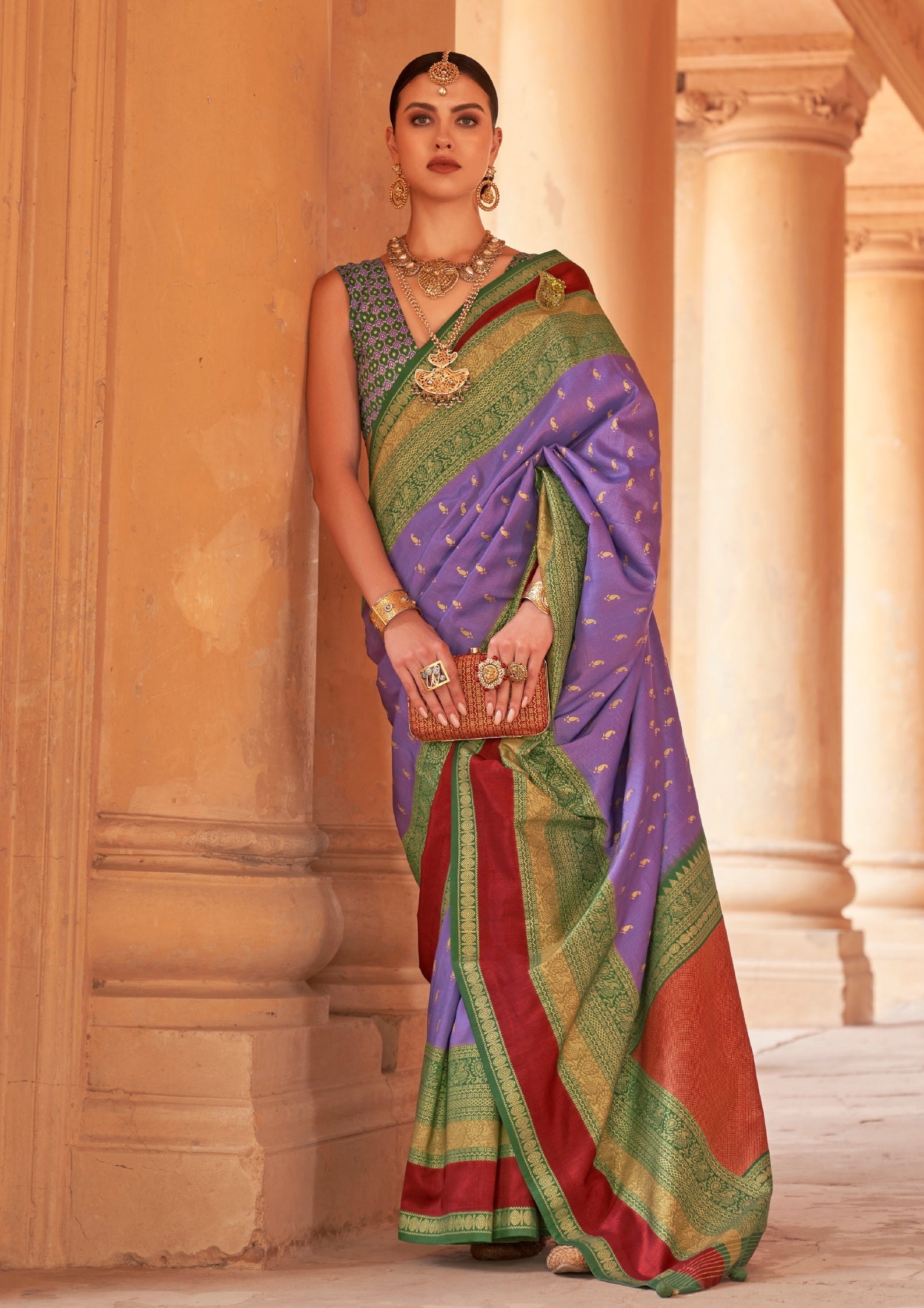 Lavender SIlk Saree With Patola Blouse