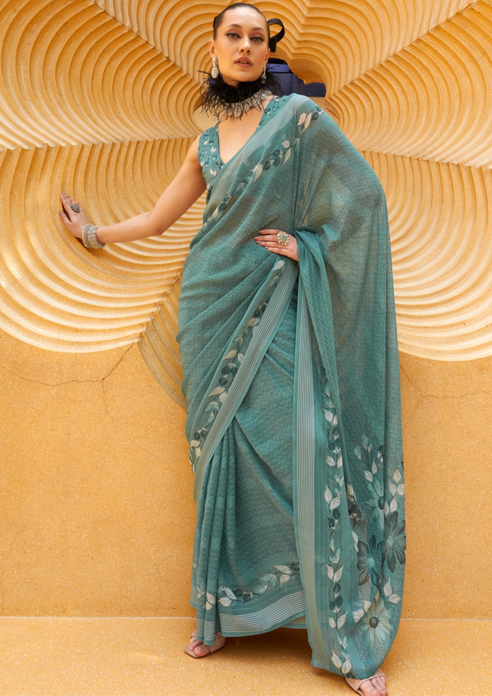 Smoky Blue Silk Saree