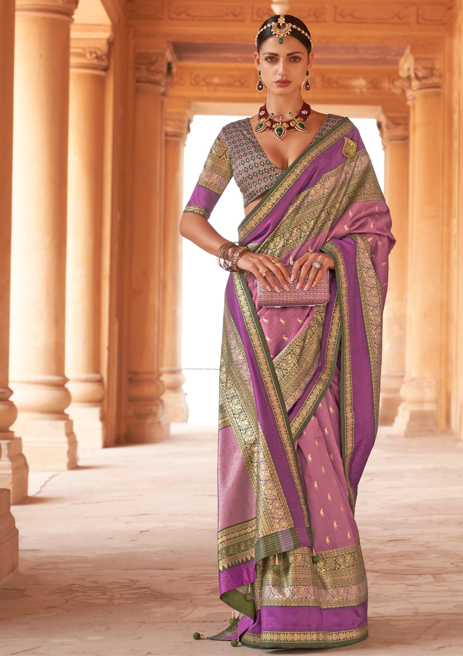 Lilac Silk Saree With Patola Blouse