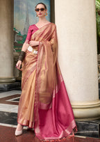 Pure Tissue Rose Gold Saaree  With Designer Pallu and blouse