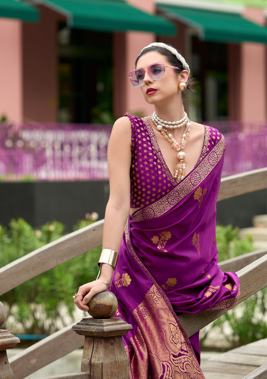 PURE SATTIN HANDWOVEN MAGENTA SAAREE WITH ZARI WEAVING