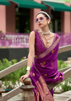 PURE SATTIN HANDWOVEN MAGENTA SAAREE WITH ZARI WEAVING