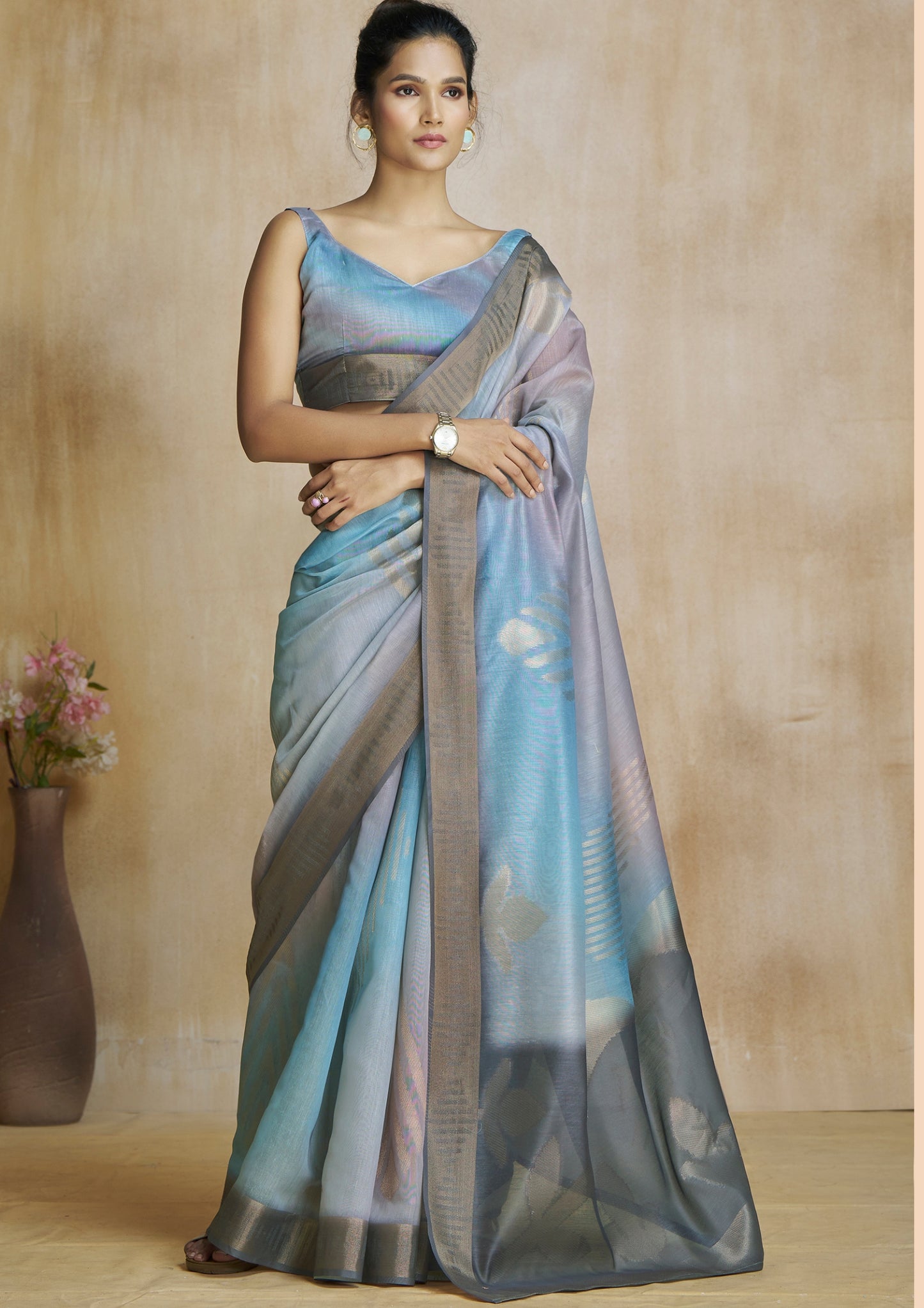 Light Grey Digital Printed Saree