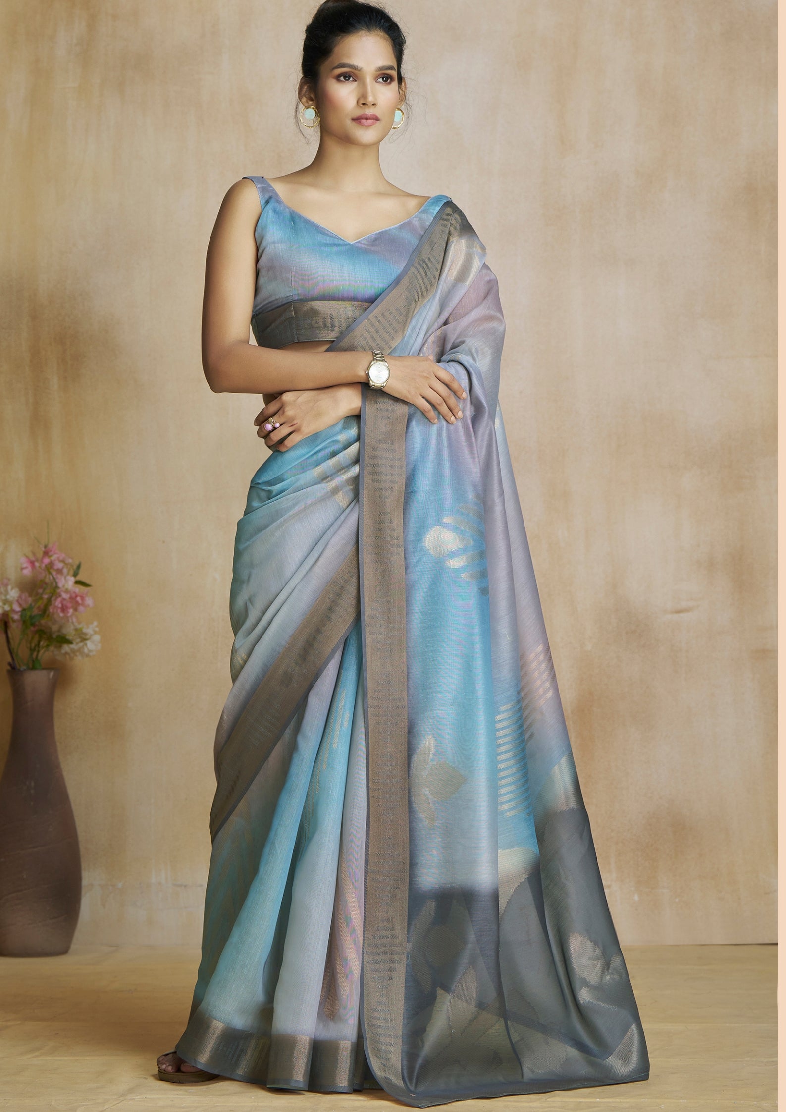 Light Grey Digital Printed Saree
