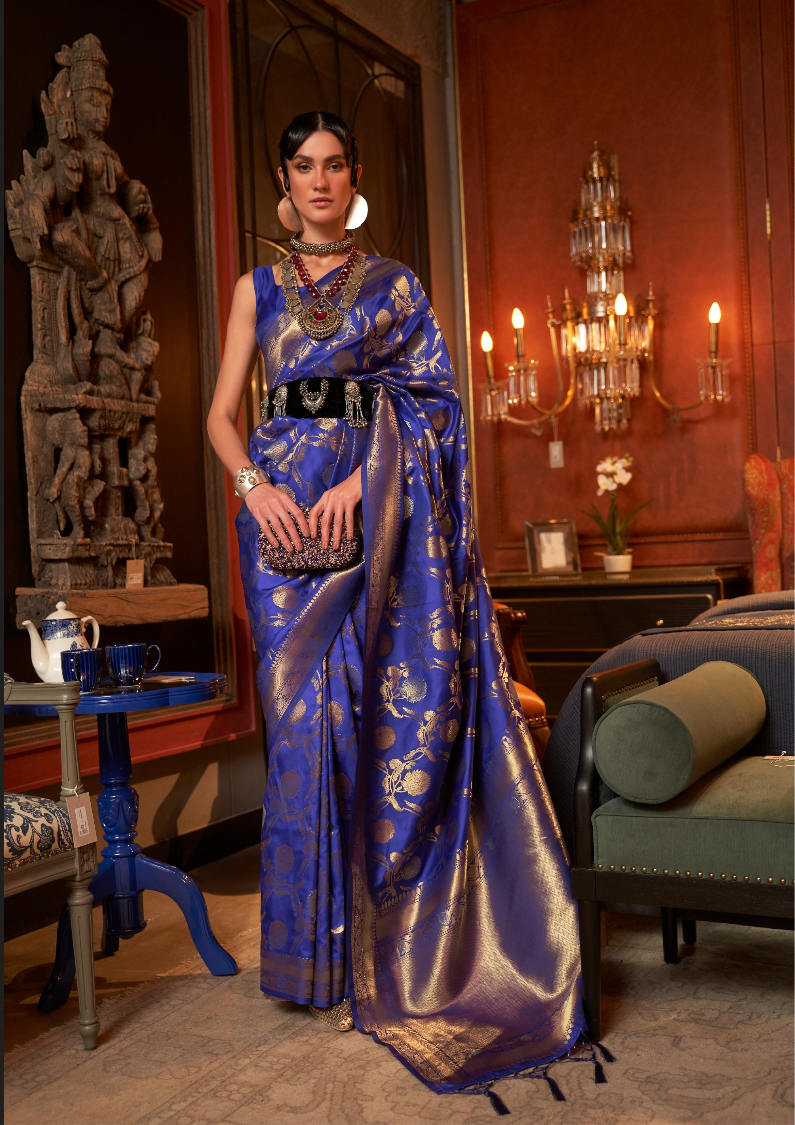 Blue handloom weaving sarees