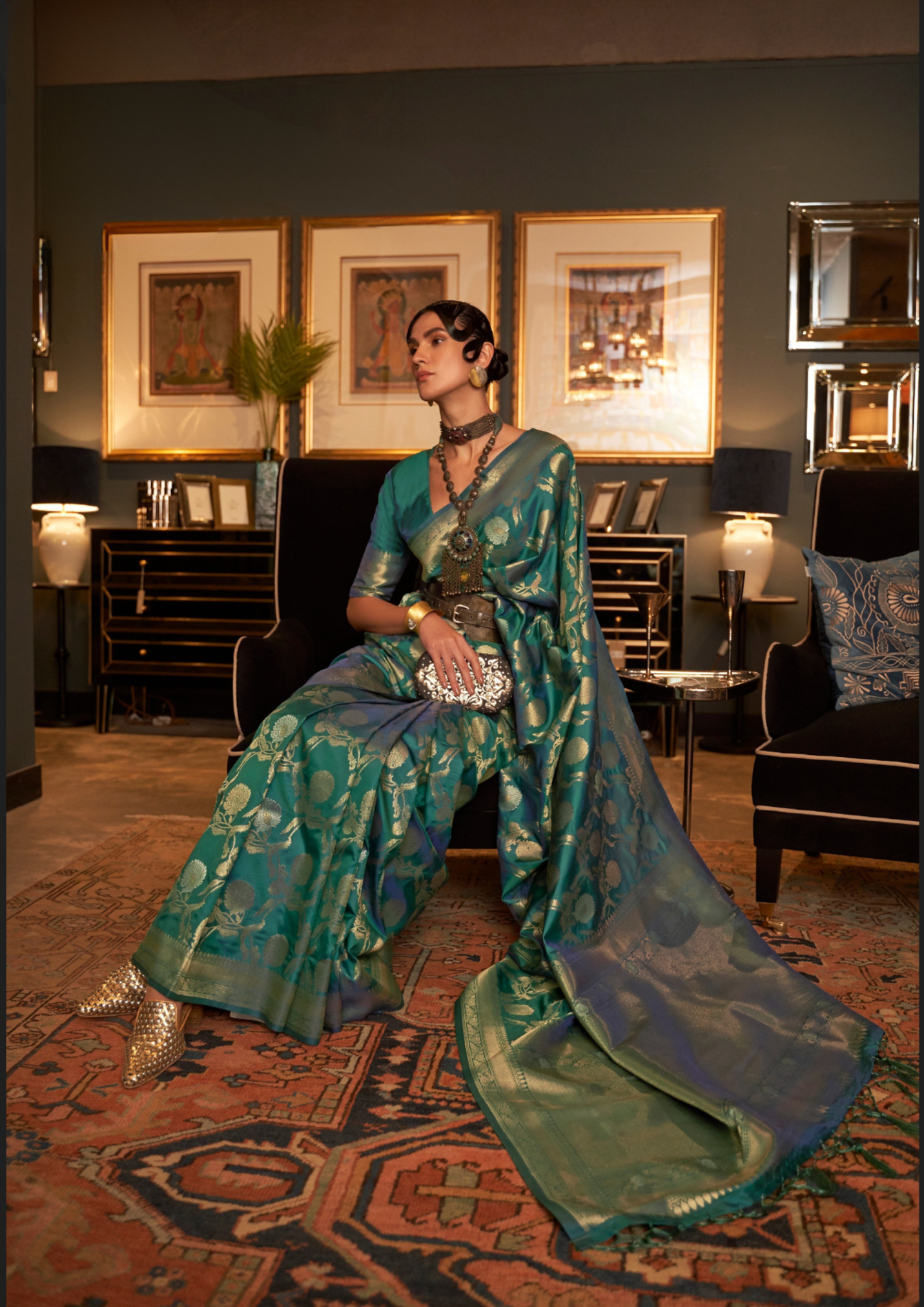 Green handloom weaving sarees