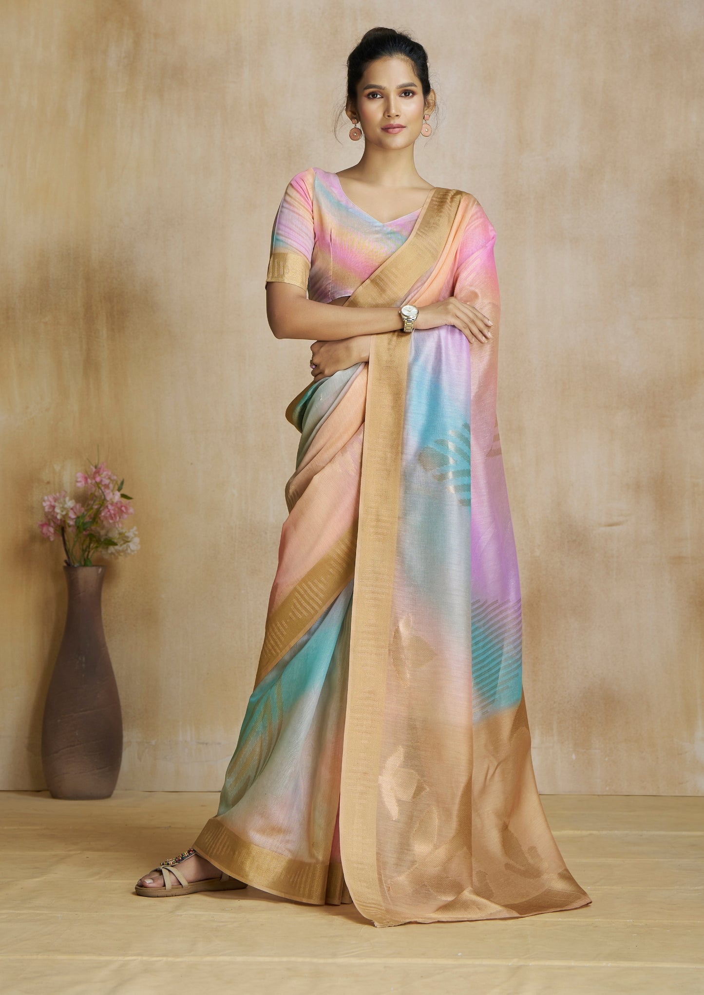 Beige Digital Printed Saree