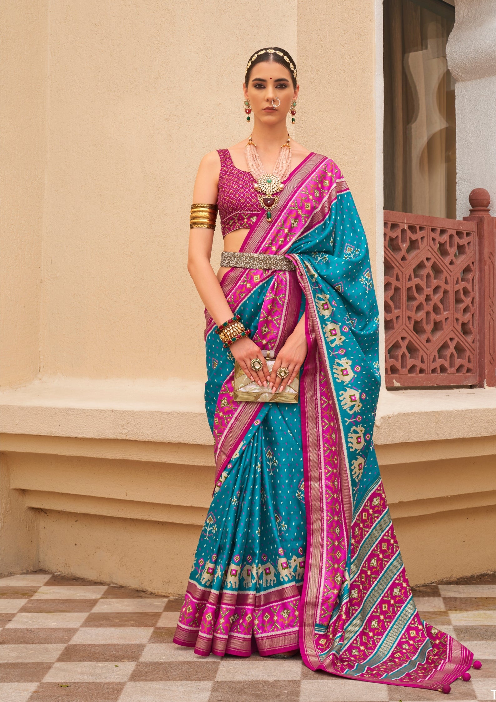 Teal And Magenta  Silk with Aqua Finish