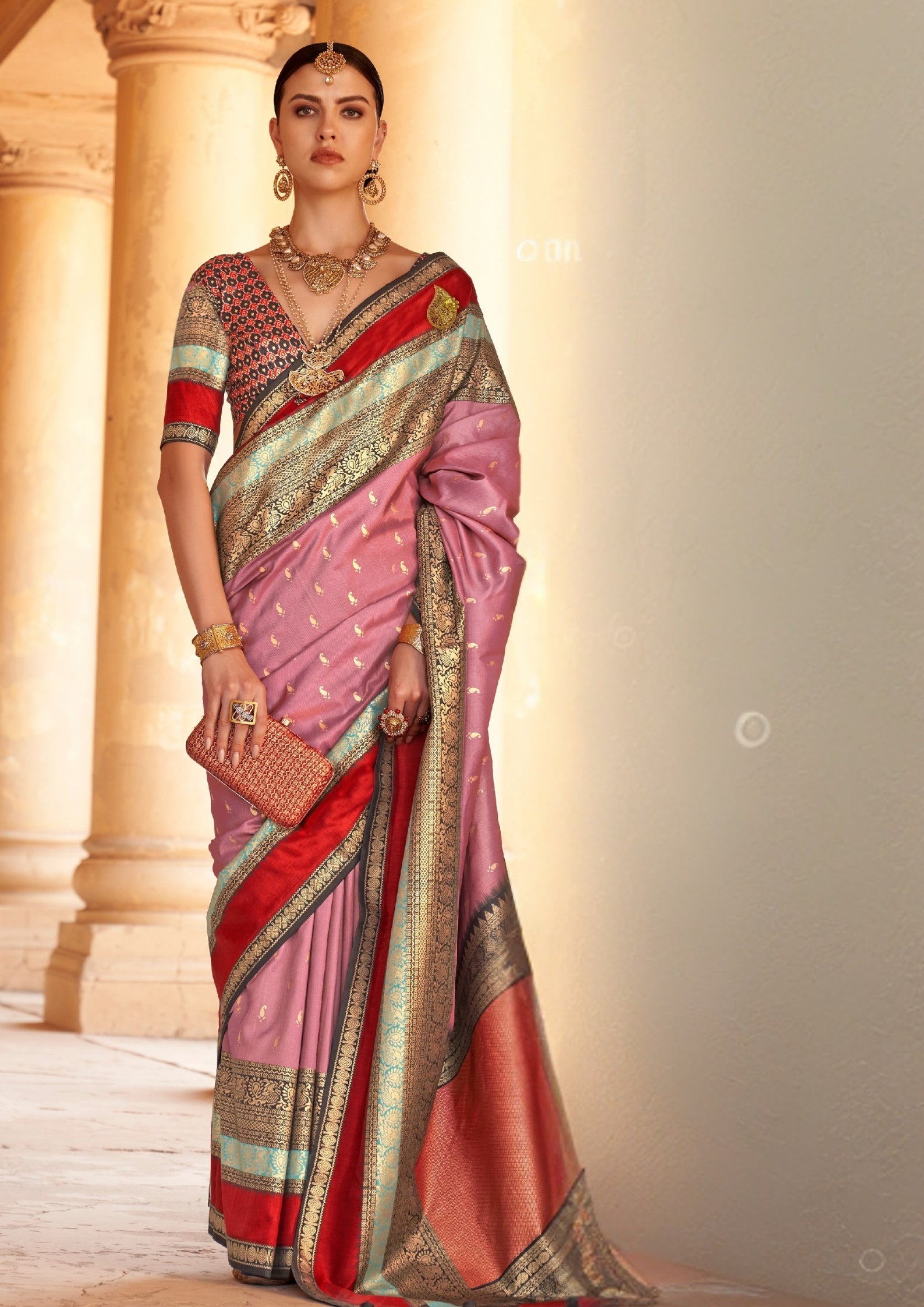 Pink Silk  Saree With Patola Blouse