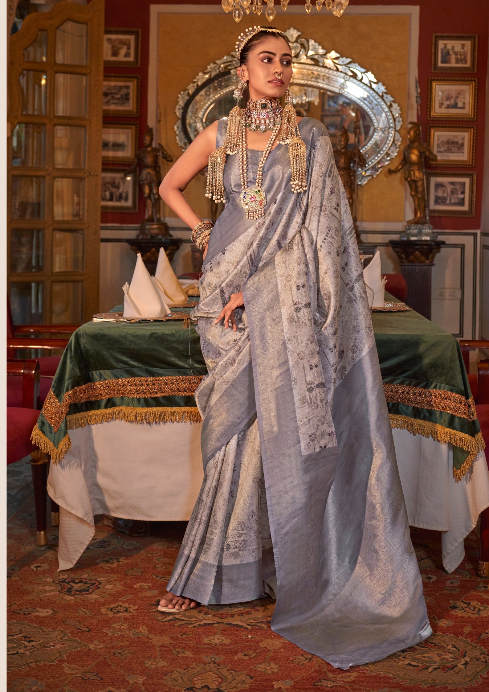LAVENDER TUSSER SILK WITH DIGITAL PRINTED ZARI BORDER SAREE